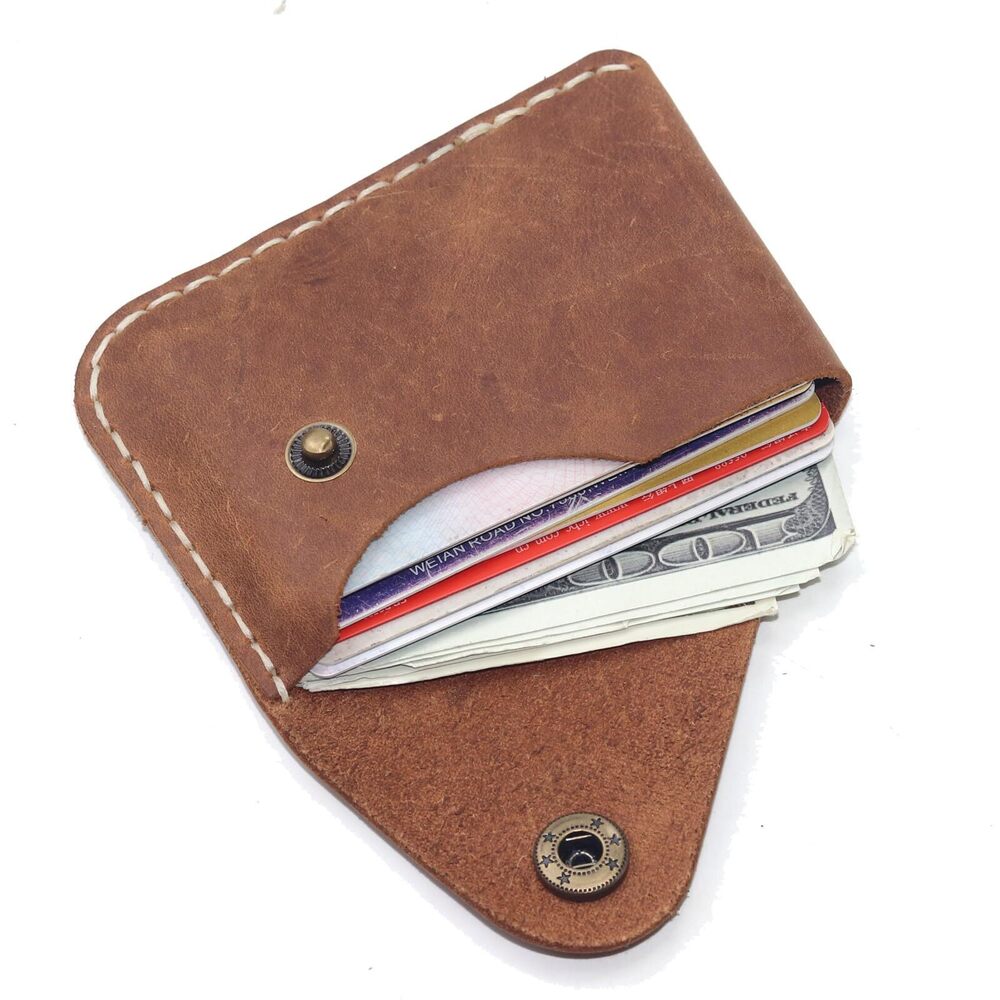 5383 Handmade Vintage Leather Card Wallet with Decorative Snap Closure –